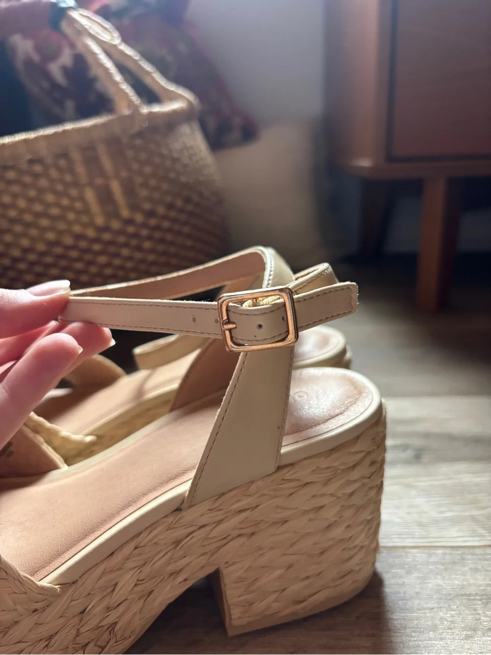 Old Navy Braided Platform Ankle-Strap Sandal in Beige